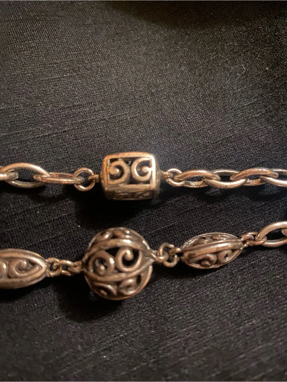 Brighton Ball Cube Pearl Gray Brown Silver Long Silver Necklace/ belt retired